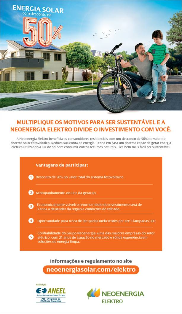 Neoenergia Elektro oferece desconto de 50 para compra de painéis